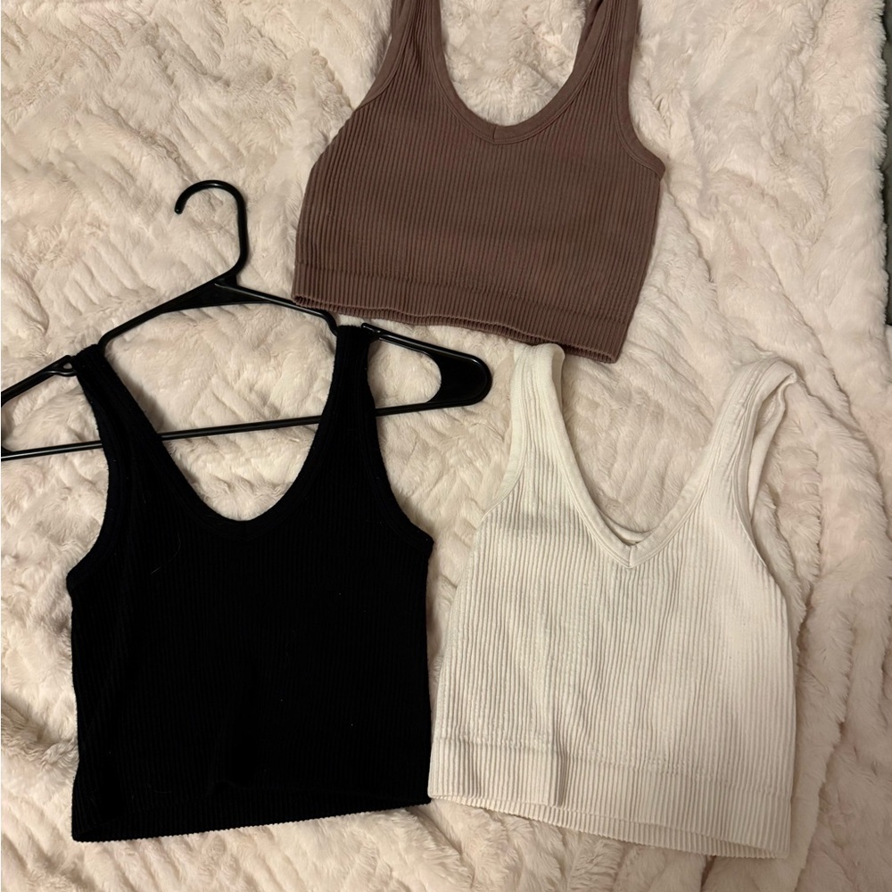 SHEIN Ribbed Crop Tops - Black, White, and Brown